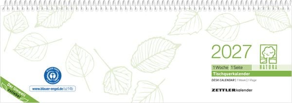 Produktbild: Tischquerkalender 1W/1S Blauer Engel 2027