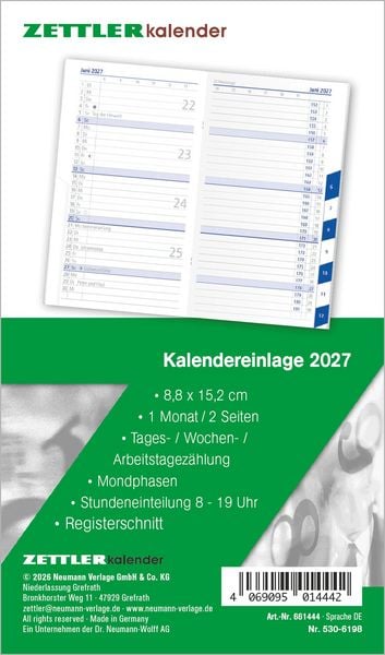 Produktbild: Kalenderersatzeinlage TP 1M/2S Registerschnitt 2027
