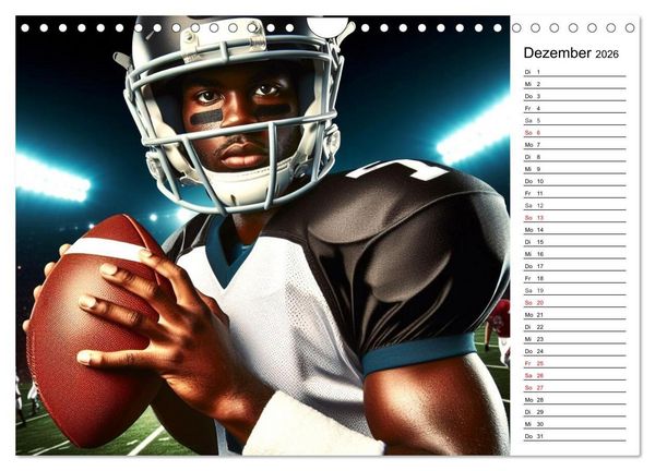 Produktbild: American Football - Durch KI-Technologie zum Leben erweckte Momente (Wandkalender 2026 DIN A4 quer), CALVENDO Monatskalender