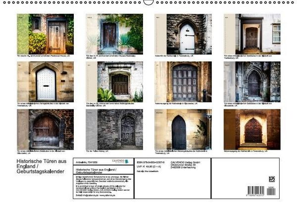 Produktbild: Historische T&uuml;ren aus England / Geburtstagskalender (Wandkalender immerw&auml;hrend DIN A2 quer)