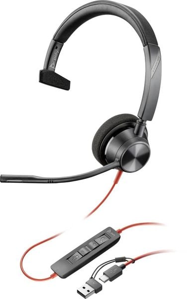 HP Poly Blackwire C3310 Computer On Ear Headset kabelgebunden Mono Schwarz Mikrofon-Rauschunterdrückung, Noise Cancellin