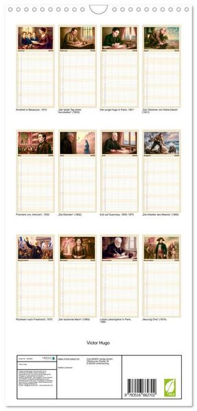 Produktbild: Familienplaner 2026 - Victor Hugo mit 5 Spalten (Wandkalender, 21 x 45 cm) CALVENDO