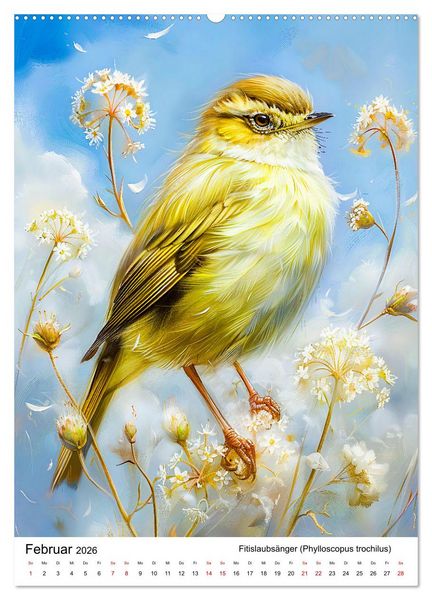 Produktbild: Heimische V&ouml;gel - Singv&ouml;gel zwischen Bl&uuml;ten und Beeren (hochwertiger Premium Wandkalender 2026 DIN A2 hoch), Kunstdruck in Hochglanz