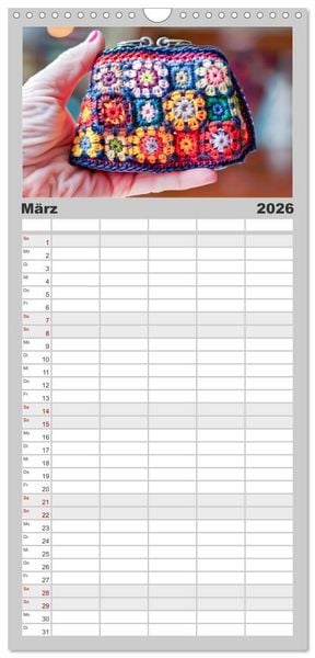 Produktbild: Familienplaner 2026 - Granny Square Kunst - Ein Jahr voller kreativer H&auml;kelideen mit 5 Spalten (Wandkalender, 21 x 45 cm) CALVENDO