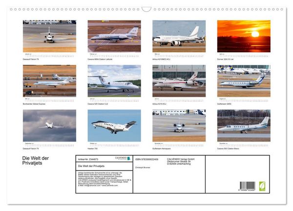 Produktbild: Die Welt der Privatjets (Wandkalender 2027 DIN A2 quer), CALVENDO Monatskalender