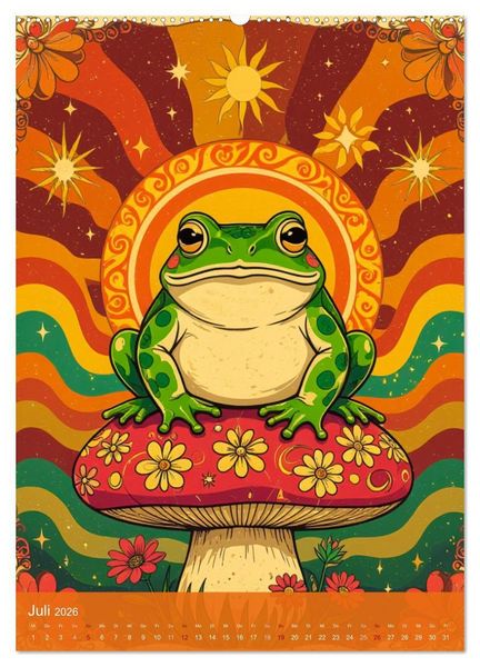 Produktbild: Flower Power Dreams - Retro 70s Art (Wandkalender 2026 DIN A2 hoch), CALVENDO Monatskalender