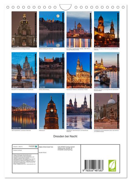 Produktbild: Dresden bei Nacht (Wandkalender 2026 DIN A4 hoch), CALVENDO Monatskalender