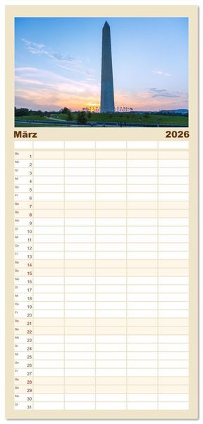 Produktbild: Familienplaner 2026 - Washington, D.C., Hauptstadtzauber der USA mit 5 Spalten (Wandkalender, 21 x 45 cm) CALVENDO