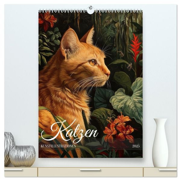 Katzen Kunstillustrationen (hochwertiger Premium Wandkalender 2025 DIN A2 hoch), Kunstdruck in Hochglanz