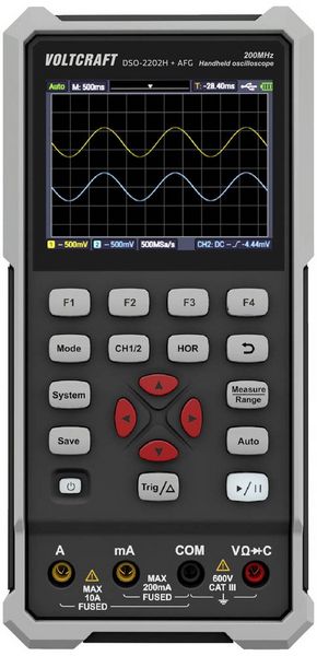 Produktbild: VOLTCRAFT DSO-2202H + AFG Hand-Oszilloskop 200 MHz 2-Kanal 1 GSa/s 8 kpts 8 Bit Handger&auml;t 1 St.