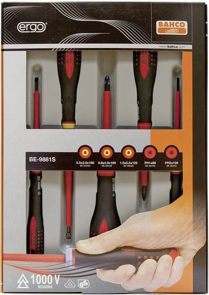 Bahco Ergo Elektriker Schraubendreher-Set 5teilig Schlitz, Kreuzschlitz Phillips
