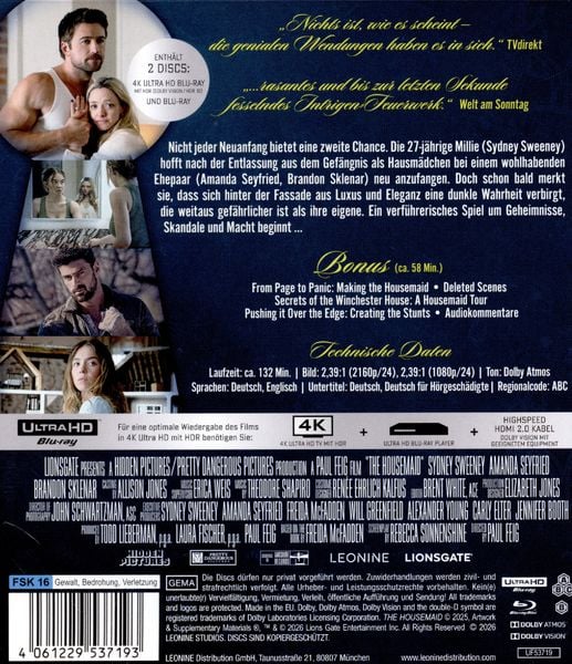 Produktbild: The Housemaid - Wenn sie w&uuml;sste (4K Ultra HD + Blu-ray)