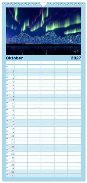 Produktbild: Familienplaner 2027 - Magische Polarlichter der Erde mit 5 Spalten (Wandkalender, 21 x 45 cm) CALVENDO
