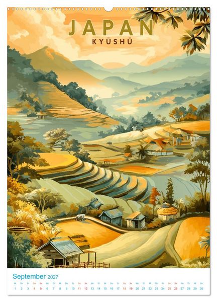 Produktbild: Japanische Inseln - Old School Poster Style (hochwertiger Premium Wandkalender 2027 DIN A2 hoch), Kunstdruck in Hochglanz