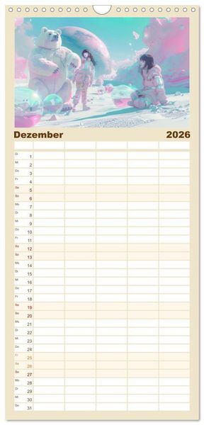 Produktbild: Familienplaner 2026 - Figuren in einer bunten Welt - Im Anime-Stil mit 5 Spalten (Wandkalender, 21 x 45 cm) CALVENDO