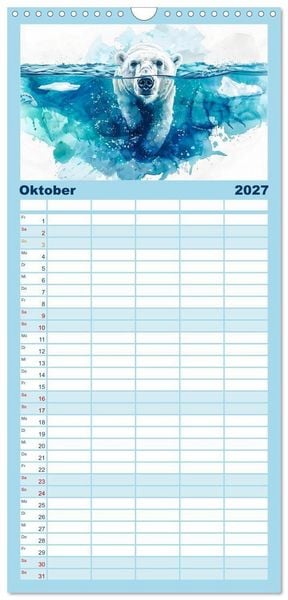 Produktbild: Familienplaner 2027 - Eisige Polarkreise - Faszination der polaren Tierwelt mit 5 Spalten (Wandkalender, 21 x 45 cm) CALVENDO