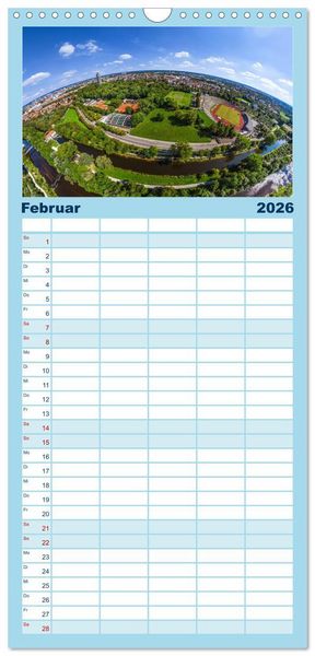 Produktbild: Familienplaner 2026 - Meine Heimat von oben - Luftbilder von Augsburg mit 5 Spalten (Wandkalender, 21 x 45 cm) CALVENDO