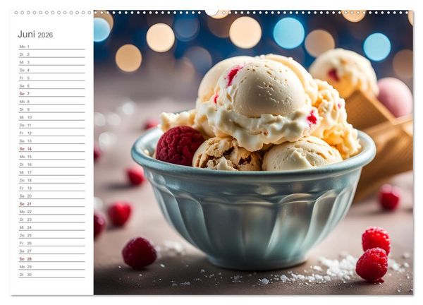 Produktbild: K&ouml;stliche Versuchung - Der zuckers&uuml;&szlig;e Eiscreme Geburtstagskalender mit erfrischenden KI Eisgen&uuml;ssen (Wandkalender 2026 DIN A2 quer), CALVENDO Monatskalender