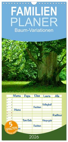 Produktbild: Familienplaner 2026 - Baum-Variationen mit 5 Spalten (Wandkalender, 21 x 45 cm) CALVENDO