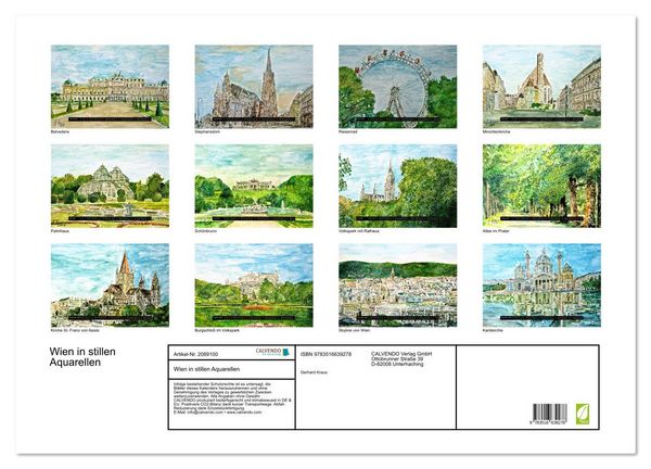 Produktbild: Wien in stillen Aquarellen (Wandkalender 2026 DIN A2 quer), CALVENDO Monatskalender