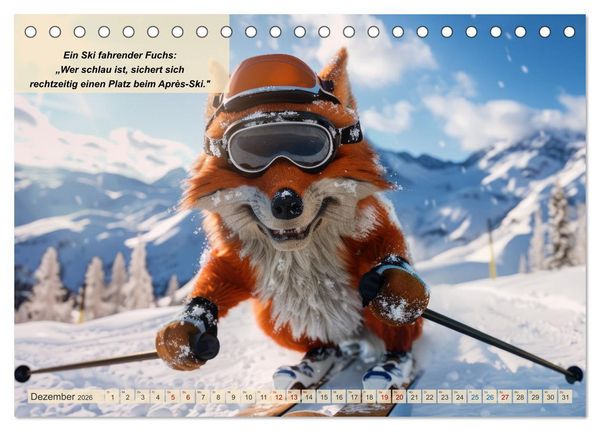Produktbild: Tierisch lustige Skifahrer (Tischkalender 2026 DIN A5 quer), CALVENDO Monatskalender
