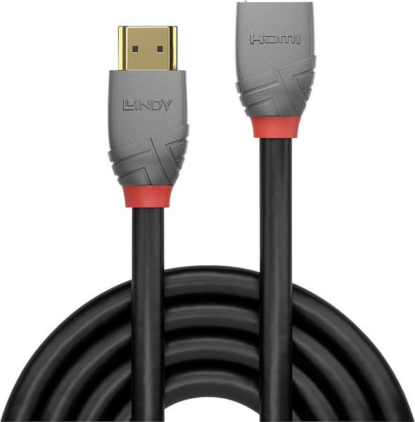 Produktbild: LINDY HDMI Verl&auml;ngerungskabel HDMI-A Stecker, HDMI-A Buchse 3.00 m Anthrazit, Schwarz, Rot 36478 4K UHD, vergoldete Steckkontakte HDMI-Kabel