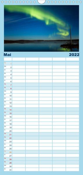 Produktbild: Familienplaner Nordlichter - Magische N&auml;chte in Skandinavien (Wandkalender 2022 , 21 cm x 45 cm, hoch)