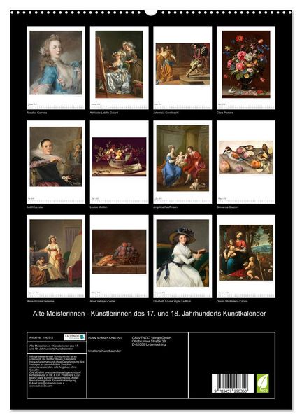 Produktbild: Alte Meisterinnen - K&uuml;nstlerinnen des 17. und 18. Jahrhunderts Kunstkalender (hochwertiger Premium Wandkalender 2026 DIN A2 hoch), Kunstdruck in Hochglanz