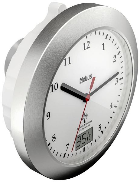 Produktbild: Mebus 41124 Funk Wanduhr 17cm x 60mm Silber Badezimmer-/Feuchtraum geeignet