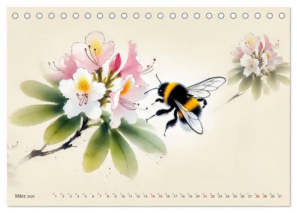 Produktbild: Zen der Natur - Pflanzen und Insekten im Stile der Tuschmalerei (Tischkalender 2026 DIN A5 quer), CALVENDO Monatskalender