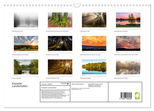 Produktbild: Kasseler Landschaften (Wandkalender 2026 DIN A3 quer), CALVENDO Monatskalender