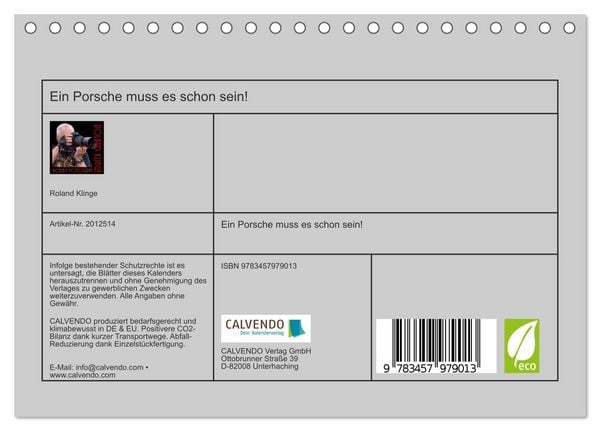 Produktbild: Ein Porsche muss es schon sein! (Tischkalender 2026 DIN A5 quer), CALVENDO Monatskalender