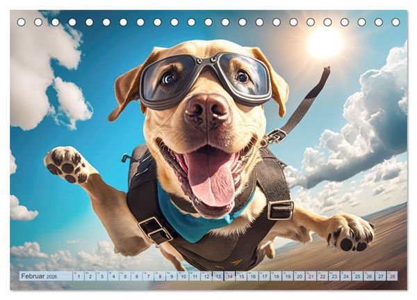 Produktbild: Hunde Skydiving (Tischkalender 2026 DIN A5 quer), CALVENDO Monatskalender