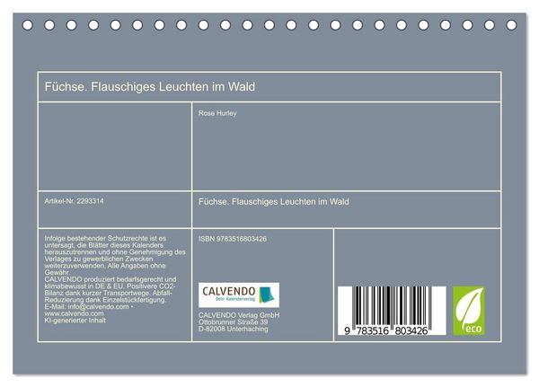 Produktbild: F&uuml;chse. Flauschiges Leuchten im Wald (Tischkalender 2027 DIN A5 quer), CALVENDO Monatskalender