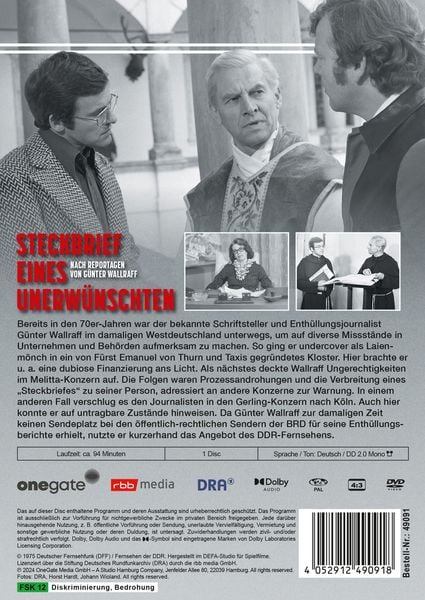 Produktbild: Steckbrief eines Unerw&uuml;nschten - Nach Reportagen von G&uuml;nter Wallraff (DDR TV-Archiv)