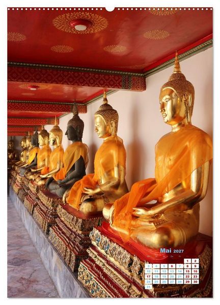 Produktbild: Bangkoks Tempel - Goldene Pagoden und safrangelbe Roben (hochwertiger Premium Wandkalender 2027 DIN A2 hoch), Kunstdruck in Hochglanz