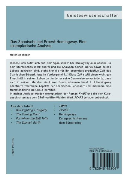Produktbild: Das Spanische bei Ernest Hemingway. Eine exemplarische Analyse