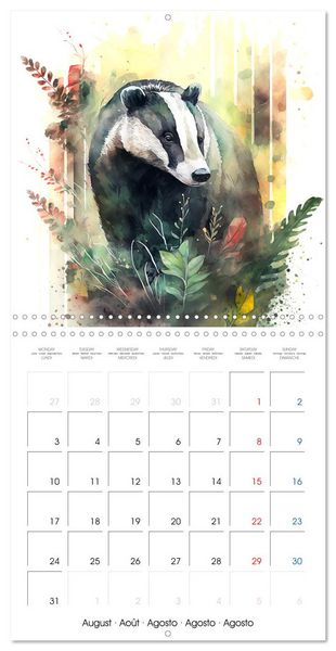 Produktbild: Animaux de la for&ecirc;t &agrave; l'aquarelle (Calendrier mural carr&eacute; 2026 30x30 cm) Calendrier double avec une page pour vos prises de notes