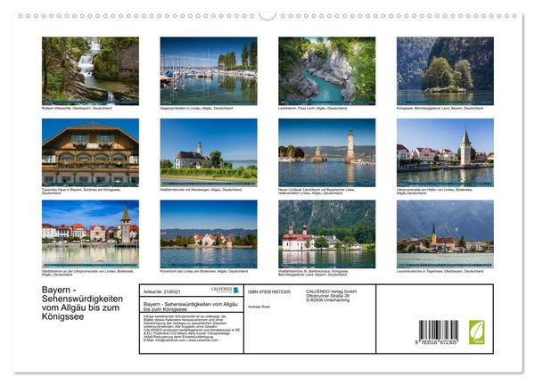 Produktbild: Bayern - Sehensw&uuml;rdigkeiten vom Allg&auml;u bis zum K&ouml;nigssee (hochwertiger Premium Wandkalender 2026 DIN A2 quer), Kunstdruck in Hochglanz