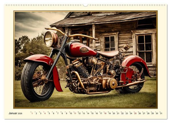 Produktbild: Motorr&auml;der im Steampunk-Style (hochwertiger Premium Wandkalender 2026 DIN A2 quer), Kunstdruck in Hochglanz