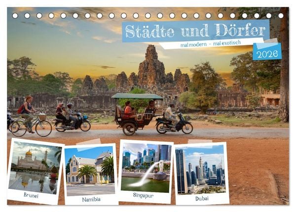 Produktbild: St&auml;dte und D&ouml;rfer, mal modern - mal exotisch (Tischkalender 2026 DIN A5 quer), CALVENDO Monatskalender