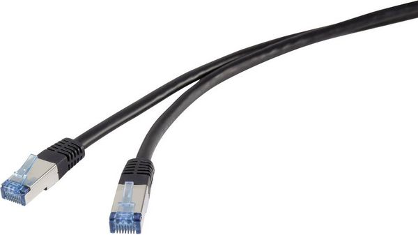 Produktbild: Renkforce RF-4673690 RJ45 Patchkabel CAT 6a S/FTP 5.00m Schwarz UV-Best&auml;ndig 1St.
