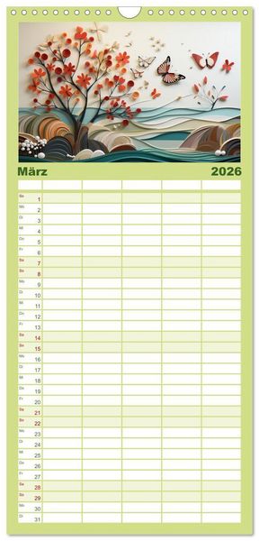 Produktbild: Familienplaner 2026 - Paper Art mit 5 Spalten (Wandkalender, 21 x 45 cm) CALVENDO