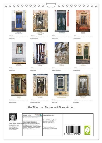 Produktbild: Alte T&uuml;ren und Fenster mit Sinnspr&uuml;chen (Wandkalender 2026 DIN A4 hoch), CALVENDO Monatskalender