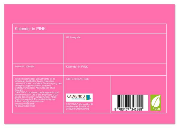 Produktbild: Kalender in PINK (Tischkalender 2026 DIN A5 quer), CALVENDO Monatskalender