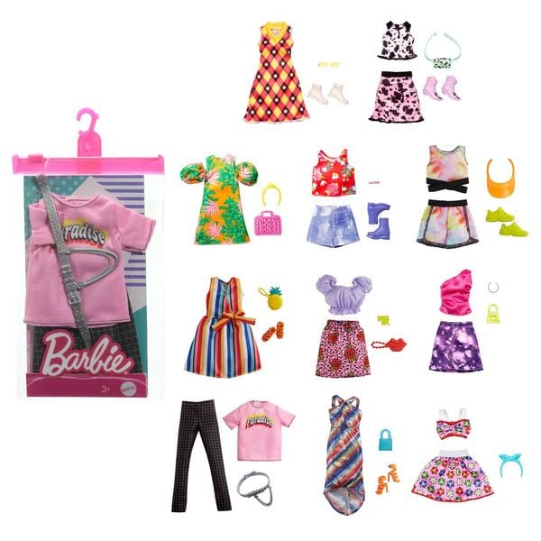 Produktbild: Barbie Moden-Sortiment mit Puppenkleidern, 1Outfit & 2Accessoires für Barbie Puppen