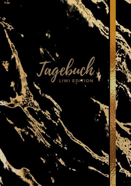 Produktbild: Tagebuch - A5 liniert - 100 Seiten 90g/m&sup2; - Soft Cover - Motiv "Marmor gold auf schwarz