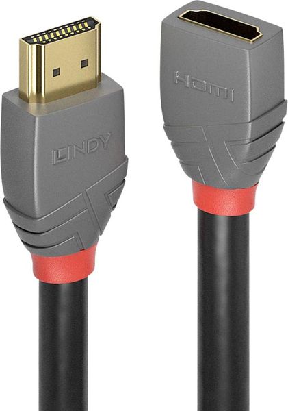 LINDY HDMI Verlängerungskabel HDMI-A Stecker, HDMI-A Buchse 1.00 m Anthrazit, Schwarz, Rot 36476 4K UHD, vergoldete Steckkontakte HDMI-Kabel