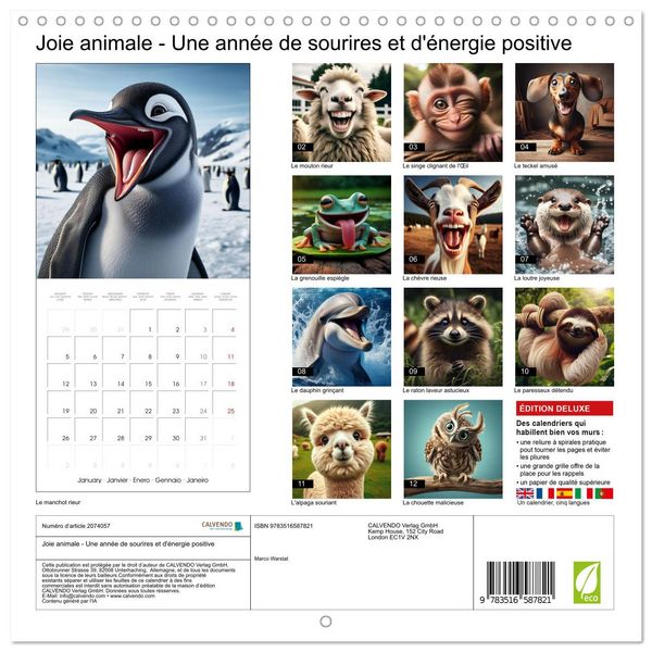 Produktbild: Joie animale - Une ann&eacute;e de sourires et d'&eacute;nergie positive (Calendrier mural carr&eacute; 2026 30x30 cm) Calendrier double avec une page pour vos prises de notes