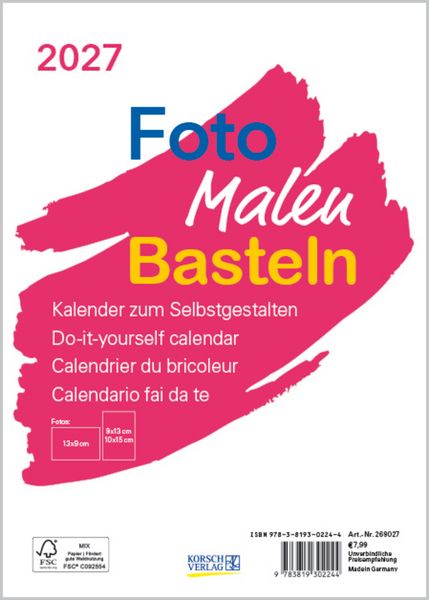 Produktbild: Foto-Malen-Basteln Bastelkalender A5 wei&szlig; 2027